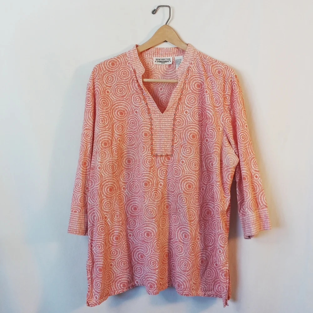 New Directions Tunic Orange White Rhinestones 1X Women - Picture 2 of 3